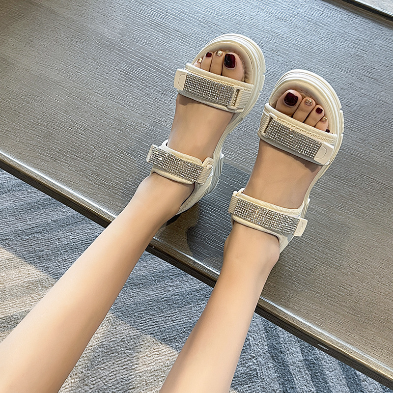 Water Diamond Sports Women's 2024 Summer New Pine Cake Thick Sole Beach Shoes Fashion Casual Velcro Sandals_voghion.com