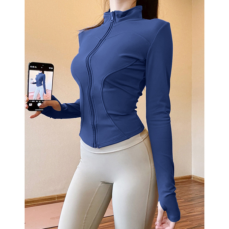 Fitness Jacket With Stand-up Collar And Zipper For Women_voghion.com