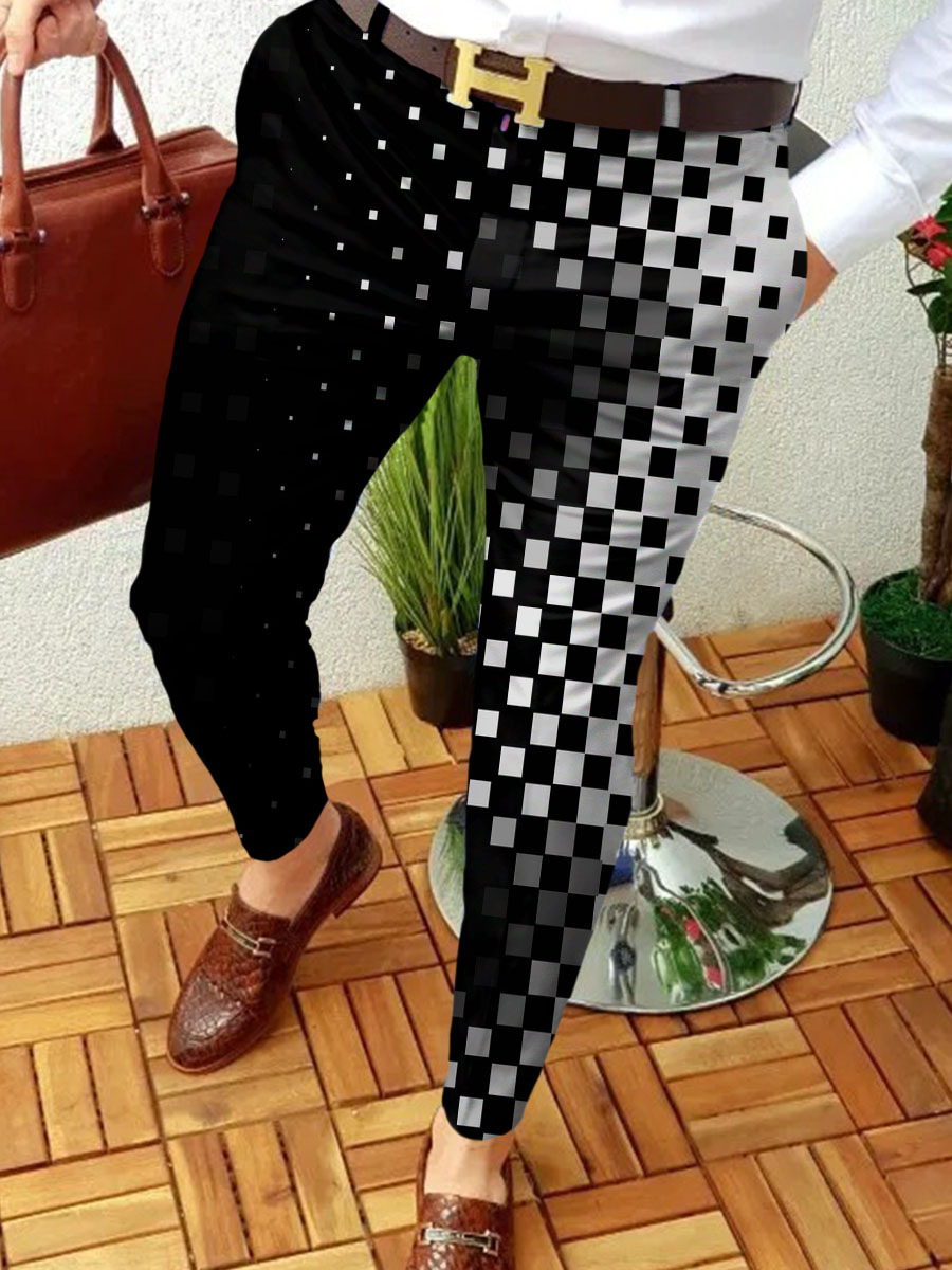 2023 estación independiente transfronteriza europea y americana nuevo patrón casual de los hombres impreso Mediados de cintura traje casual pantalones micro pantalones elásticos