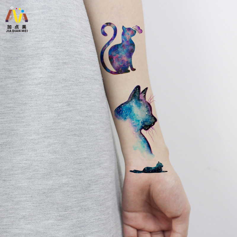 Protección del medio ambiente a prueba de agua sudor desechable lindo gato divertido tatuaje pegatinas cicatriz personalizada cubriendo fresco hombres y mujeres tatuaje