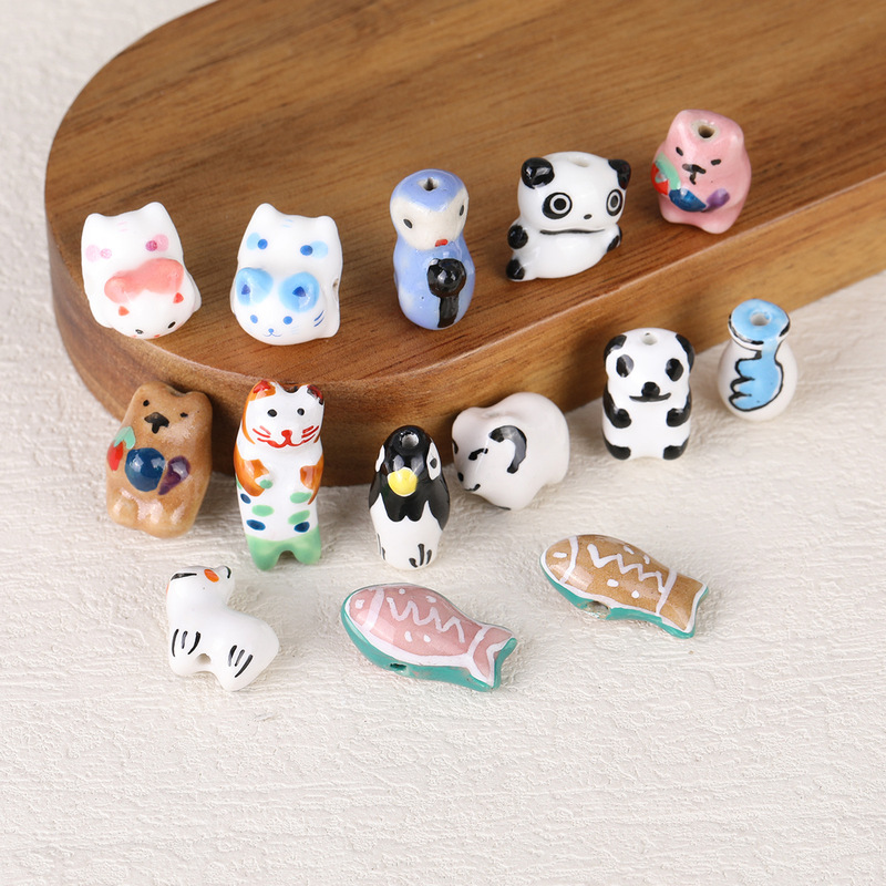 手描き陶器ビーズ漫画風子犬パンダペンギン動物ビーズ散りばめビーズDIYアクセサリーブレスレットアクセサリー|undefined