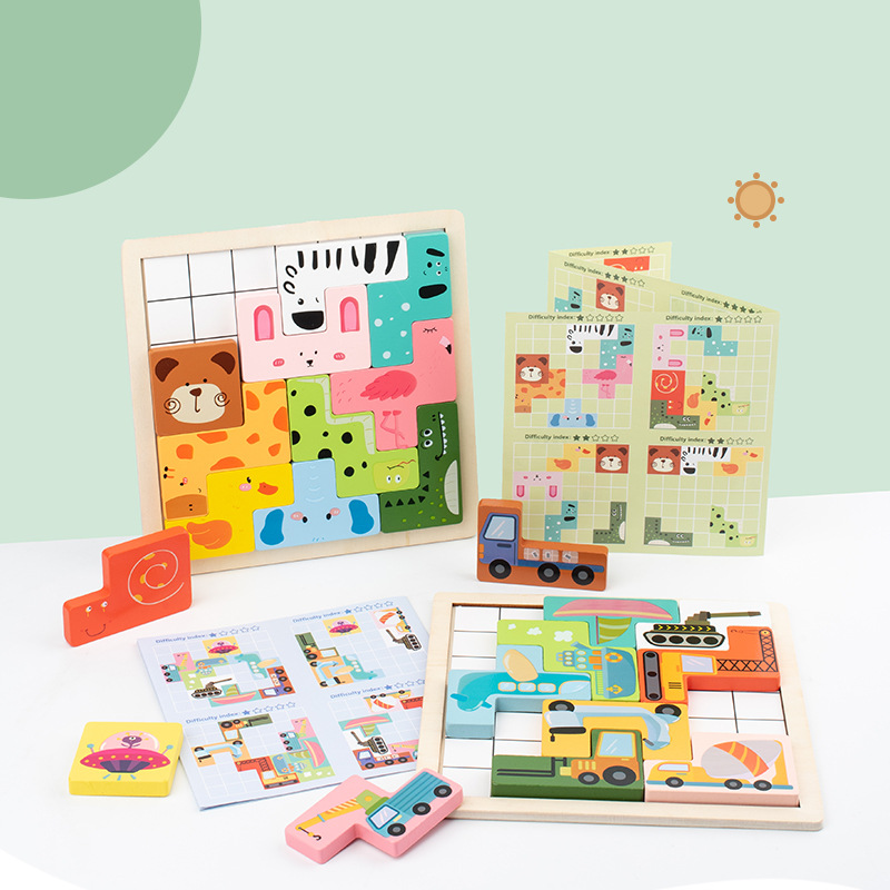 Cross-Border Amazon Kidsren's Transportation Puzzle Early Education Puzzle Game 1-3 Years Old 2 Toddlers Concentration 4 Wooden 5 Years Old