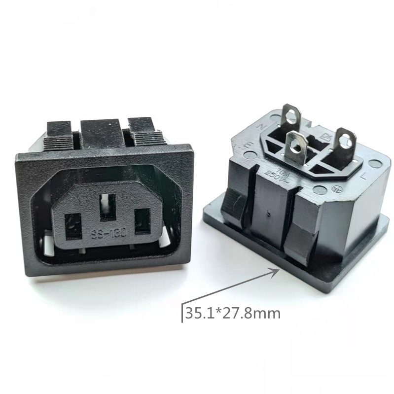 AC电源插座AC-219AY 品字型插座立式带卡扣充电插座母座3脚铜片