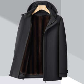 可脱卸加绒内胆+可脱卸帽 尼克服男式中长款连帽中年加厚保暖外套