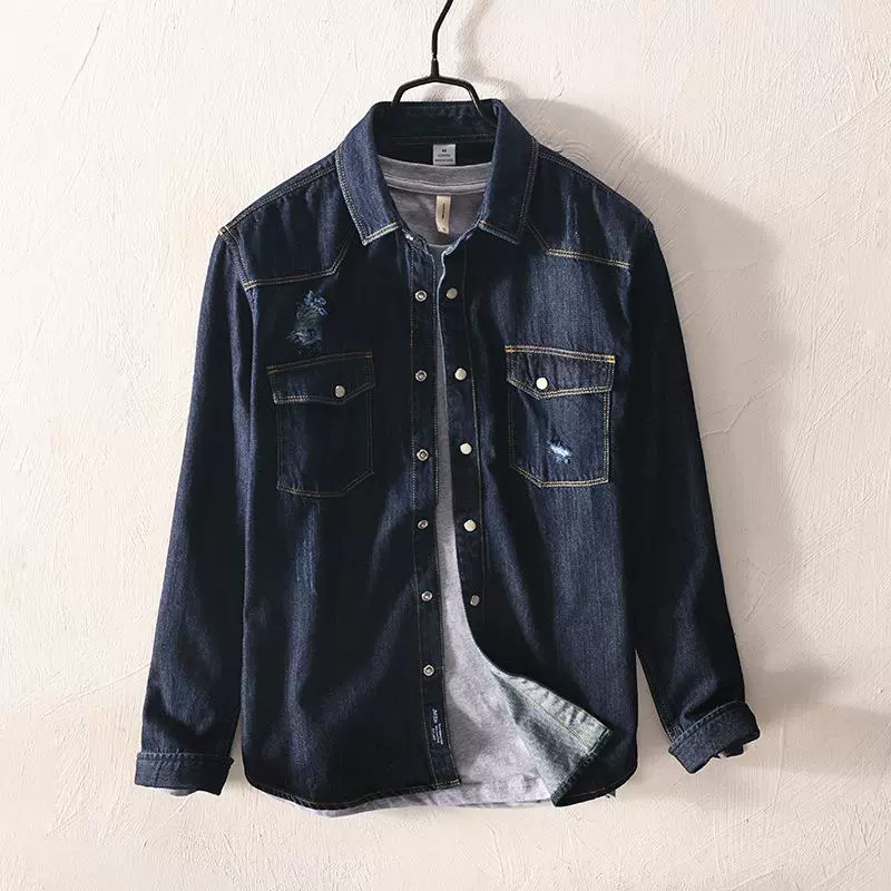 L376 Ретро-рубашка в гонконгском стиле, мужская хлопковая Молодежная Повседневная джинсовая рубашка, куртка (преобладает запас)