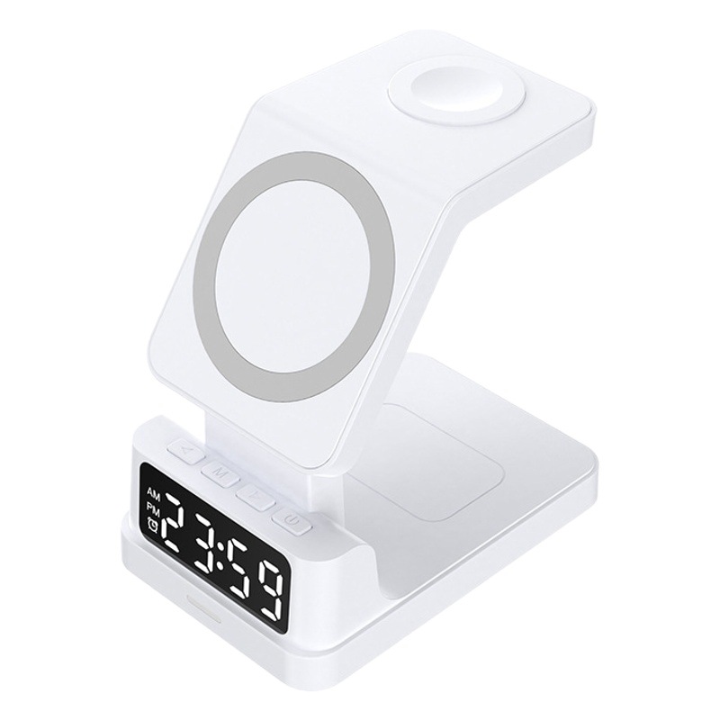 Escritorio Cuatro en Uno Multi-Función de reloj de soporte magnético teléfono móvil reloj auricular cargador inalámbrico 15W cargador inalámbrico
