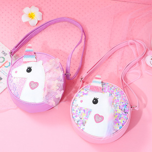 New Student Girl Cartoon Shoulder Bag Sequined Unicorn Crossbody Bag Glitter Rainbow Glitter Waist Bag for Children