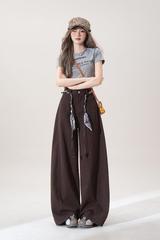 美式复古阔腿裤女2025秋季新款丝腰带百搭直筒休闲拖地长裤子潮