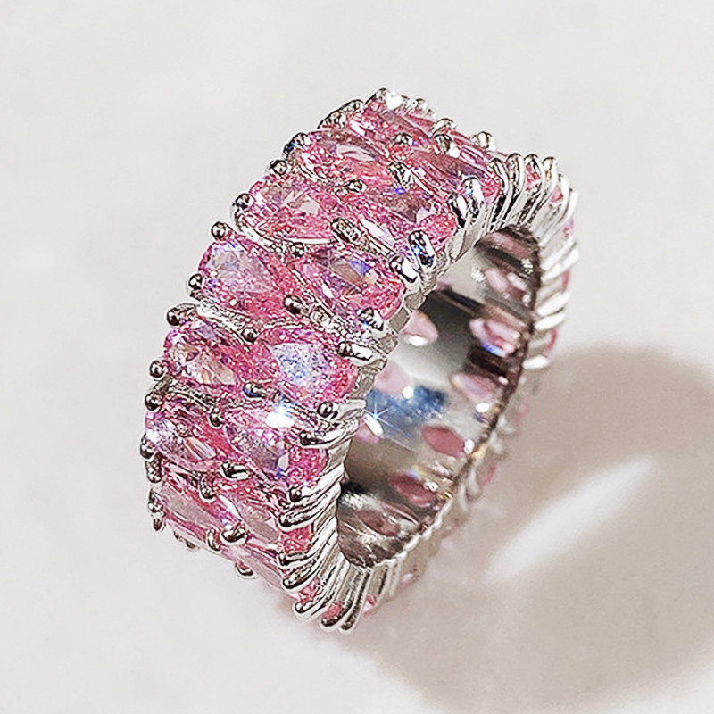 Luxurious Double Row Zircon Ring With Full Diamond Detail For Women_voghion.com