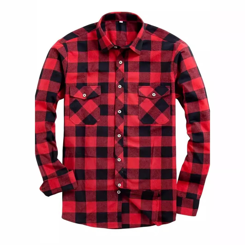 2024 Amazon Bestseller Men's Plaid Shirt with Double Pockets Flannel Casual Plaid Shirt