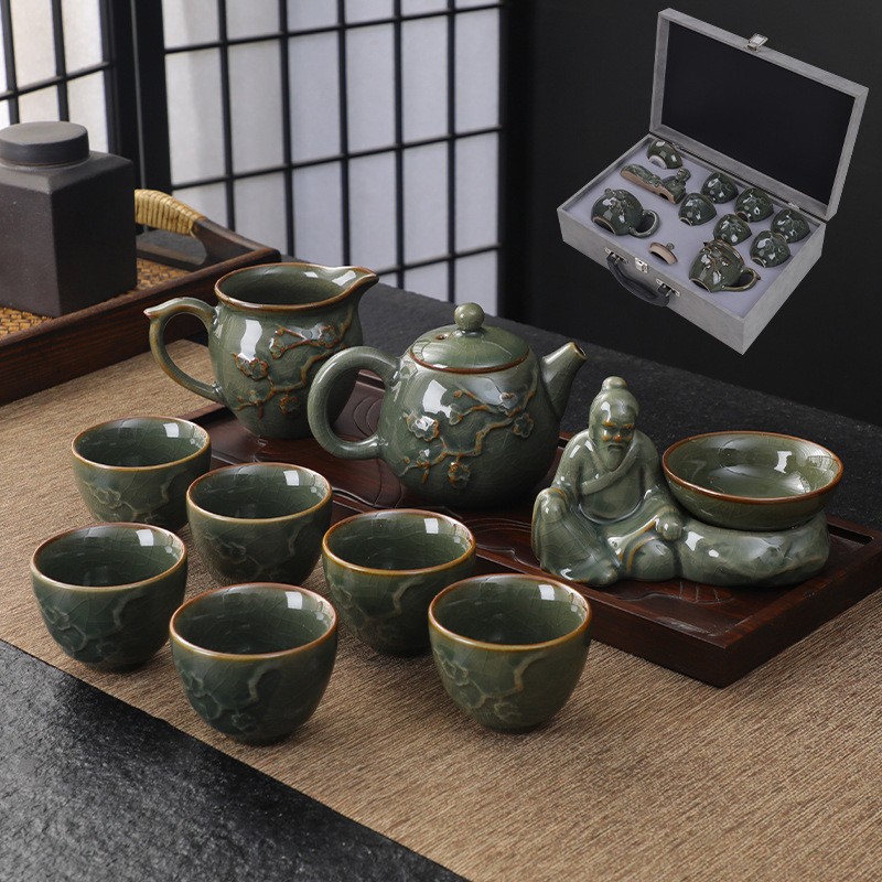 哥窯功夫茶具套裝家用中式會客陶瓷茶杯茶壺整套泡茶商務活動禮品