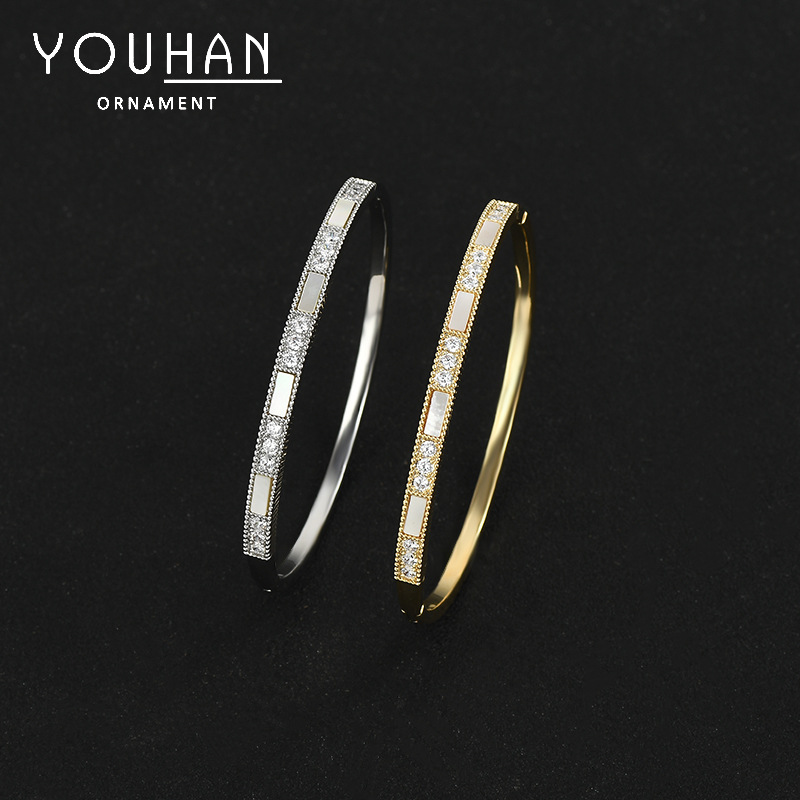 Pulsera de concha de circón súper intermitente con microincrustaciones de oro real, diseño de nicho femenino, estilo japonés y coreano, nueva pulsera al por mayor