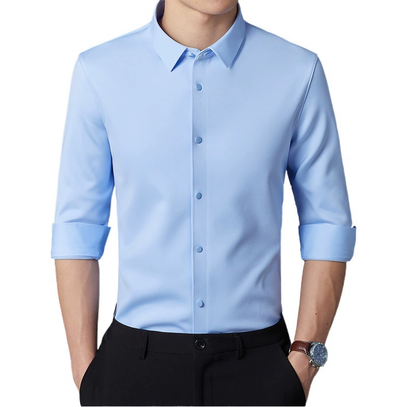 Прямая поставка с фабрики Бесшовная термоклейкая беспроводная технология без глажки Высококачественная нейлоновая Аммиачная ткань, не гладящая рубашка на флисовой подкладке