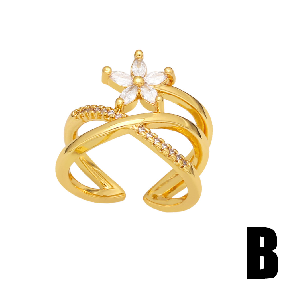 Fashion Creative Zircon Inlaid Butterfly Flower Adjustable Copper Ring