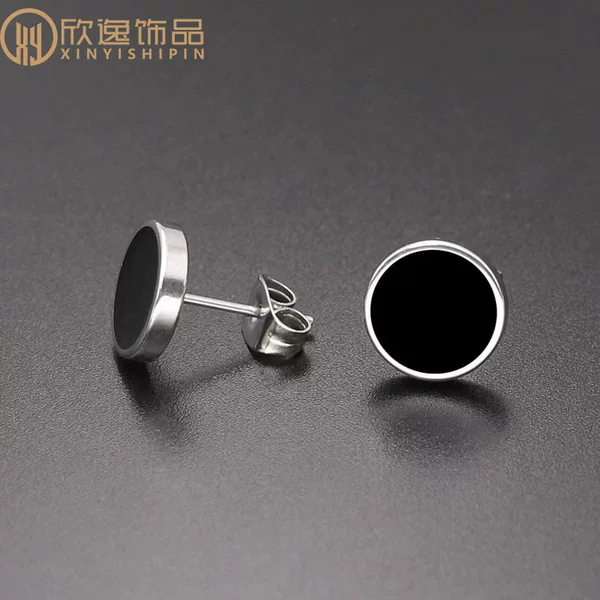 2025 Earring Set Amazon New Men's Stainless Steel Stud Earrings Round Black Resin Clothing Accessories Decoration