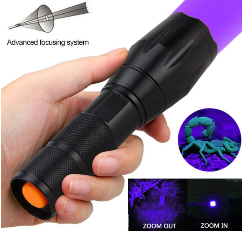 Cross-Border Aluminum Alloy Strong Light Flashlight for Jade Special Purple Light Banknote Detector Lamp 395 Uv Flashlight
