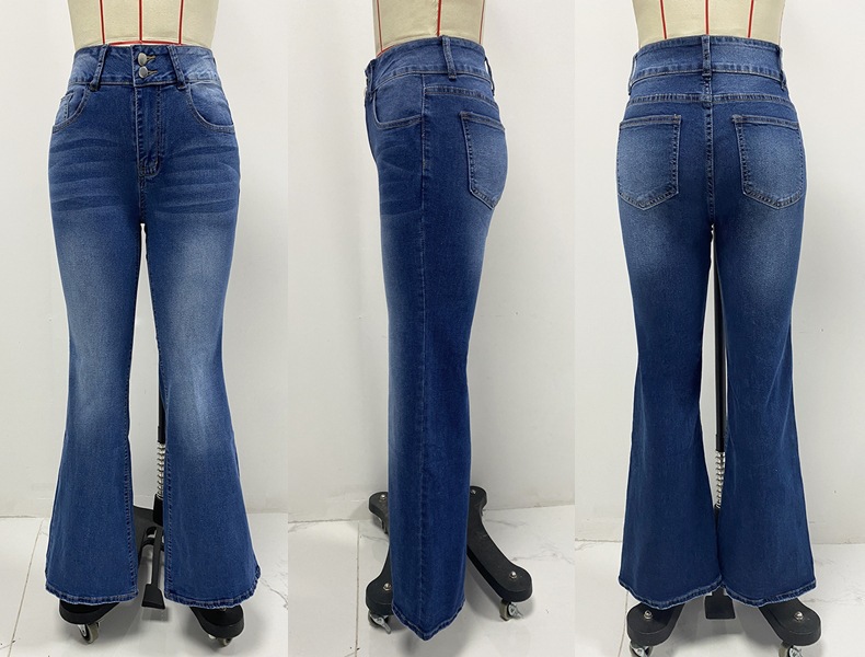 Jean évasé stretch vintage pour femme - Jean en denim délavé et usé, coupe pattes d'éléphant, idéal pour un look streetwear et rétro_voghion.com