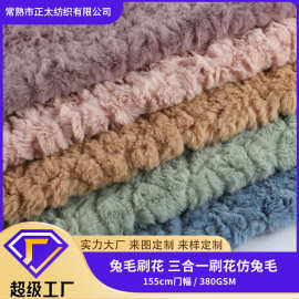定制仿兔毛刷花毯子沙发套抱枕靠垫卫衣外套家居服面料仿兔毛
