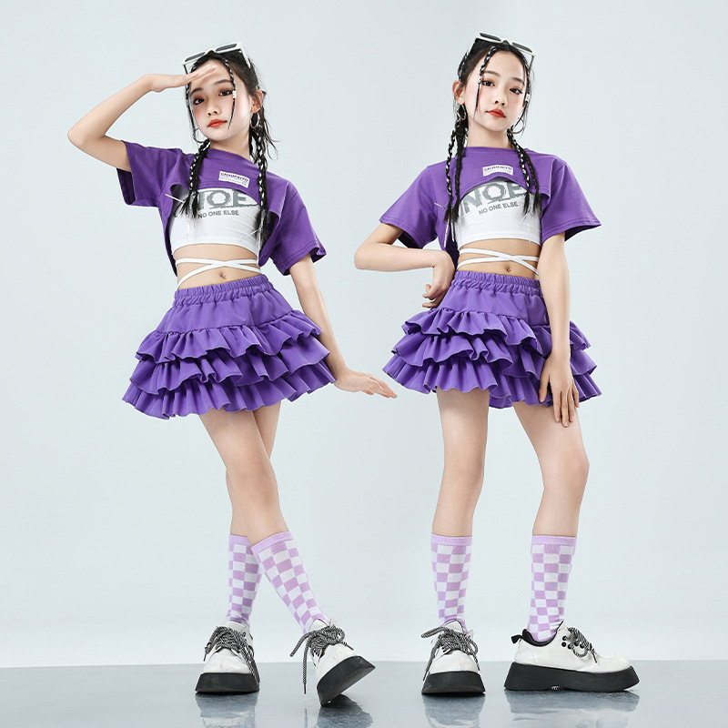 Girls Dopamine Wear Jazz Dance Coat Girls Navel Short-sleeved Sweet Cool T-stage Drum Trendy Dress