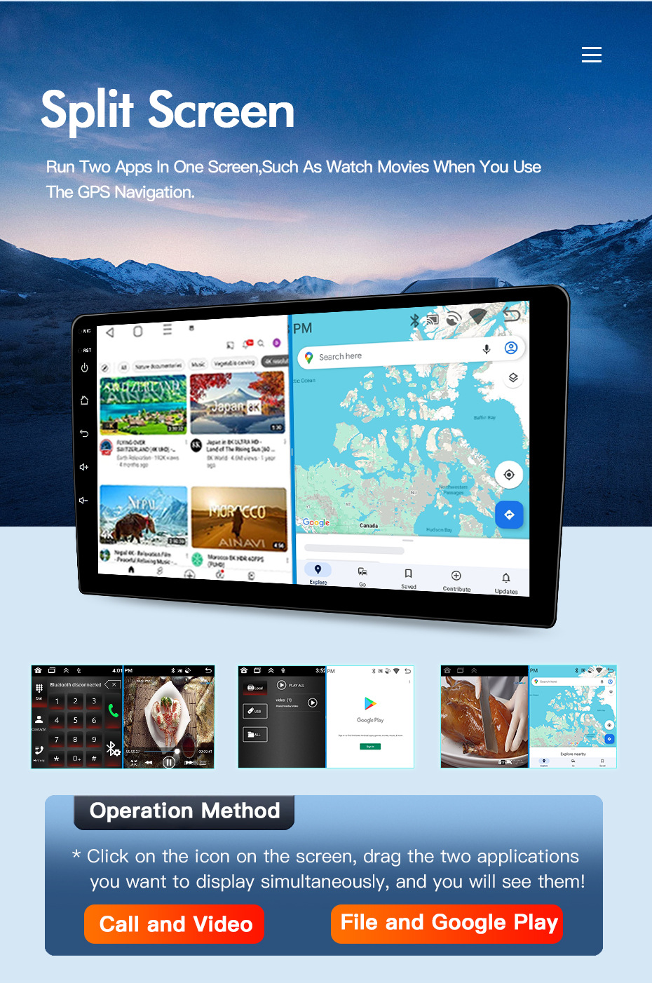 Wireless Carplay Android Auto Car Navigation Large Screen 7/9/ 10inch Central Control Reversing Image Frame Host Unit