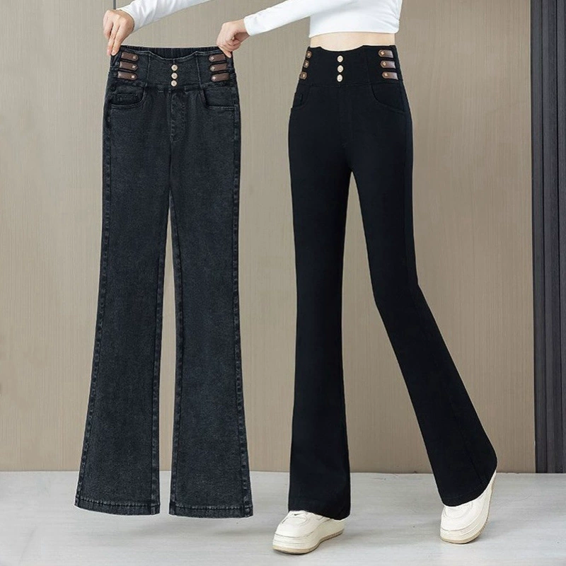 Цветные демисезонные джинсы, брюки, тёплые legging, универсальная труба с обогревом, высокая талия