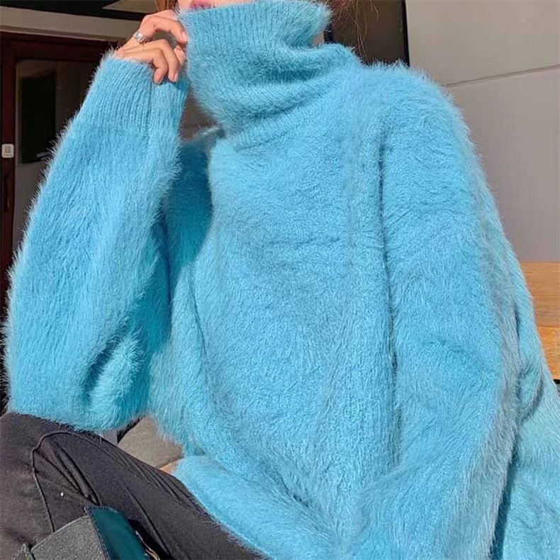 Flauschiger Damen Pullover Mit Stehkragen In Nerzfelloptik_voghion.com