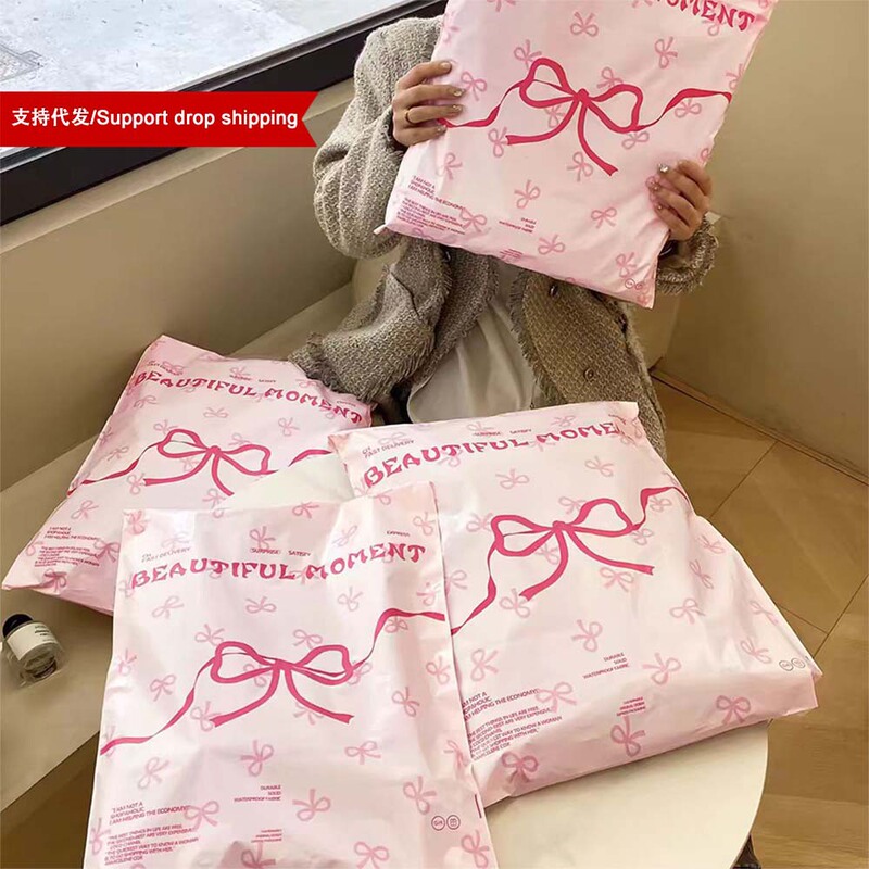 Pink Bowknot Courier Bags, Clothing Packaging Bags, Express Shipping Packing Bags, Thickened Colorful Courier Bags Wholesale