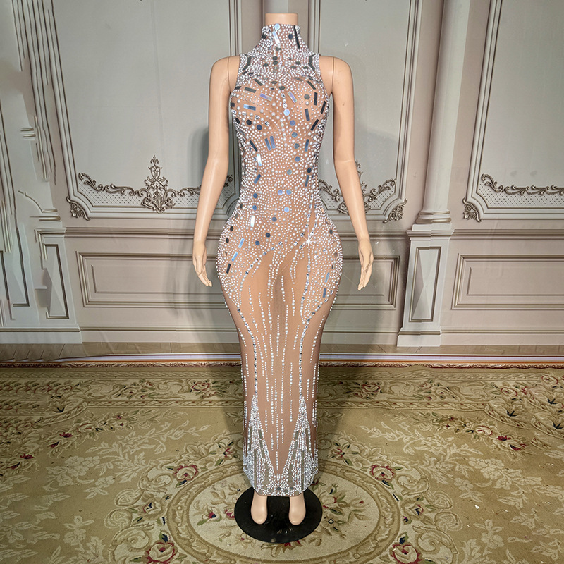 Stand Collar Elegant Evening Costume Banquet Party Dress Bar Night Club Bouncer Music Festival Prom Annual Meeting Costume