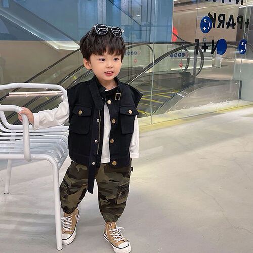 Boys' Vest 2024 Spring and Autumn New Korean Style Baby Workwear Tops for Children and Middle School Spring and Autumn Style Versatile Western Jackets