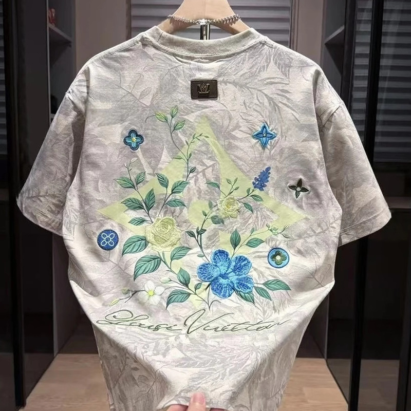 夏の新しいファッショントレンドブランド刺繍塗装プリントハンサムファッションメンズカジュアル高品質半袖|undefined
