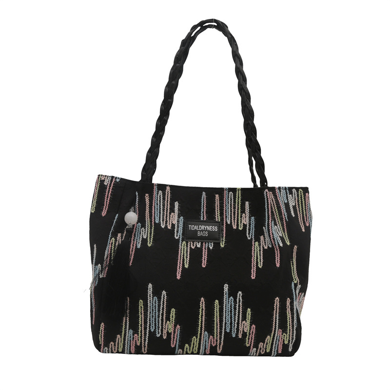 Bolso de gran capacidad para mujeres 2024 verano nuevo bolso de viaje de lona de color contrastante rayas de hombro amplio bolso debajo de la axila