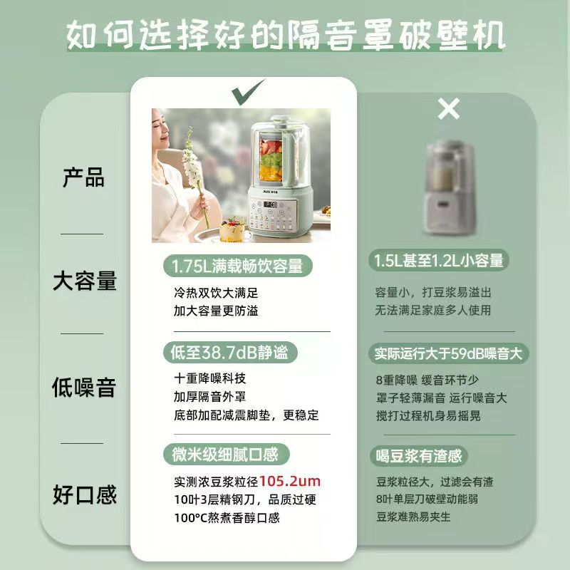 新款奥克斯破壁机家用全自动静音无渣隔音罩五谷杂粮一体机豆浆机|undefined