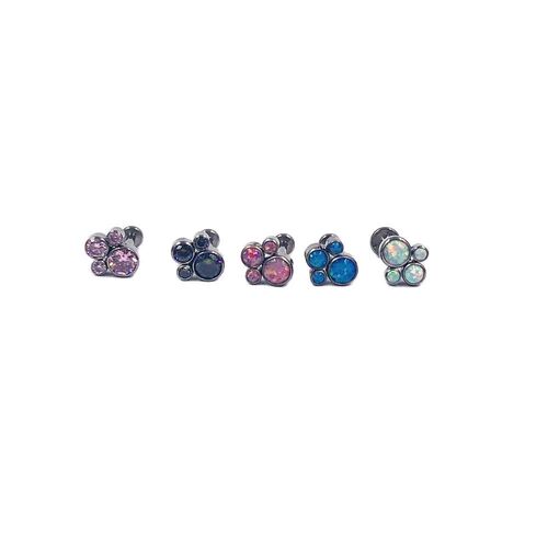 F136 Titanium Alloy Opal Flower Cat Claw Welded Small Ball Lip Nail Ear Bone Nail Cochlear Nail Cross-border Factory Direct Sales