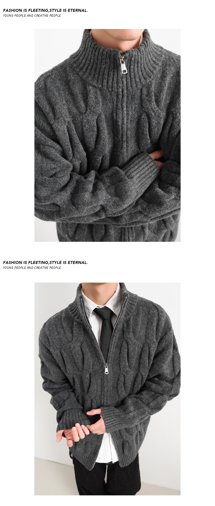 Men's Cable Knit Cardigan Winter Sweater Oversized Style_voghion.com