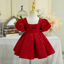 百天兒童晚禮服女童公主裙紅色花童禮服寶寶周歲小女孩鋼琴演出服