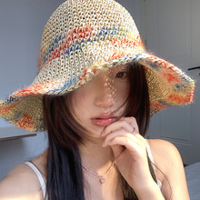 彩色编织草帽女夏季海边旅游度假沙滩透气大帽檐显脸小防晒遮阳帽