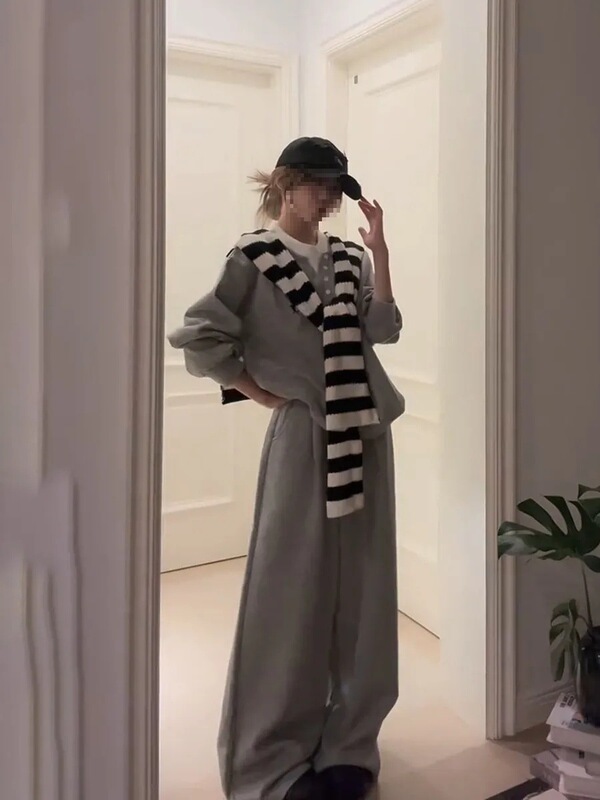秋季套装2025新款女韩系出游氛围感穿搭假两件卫衣休闲裤子两件套|undefined