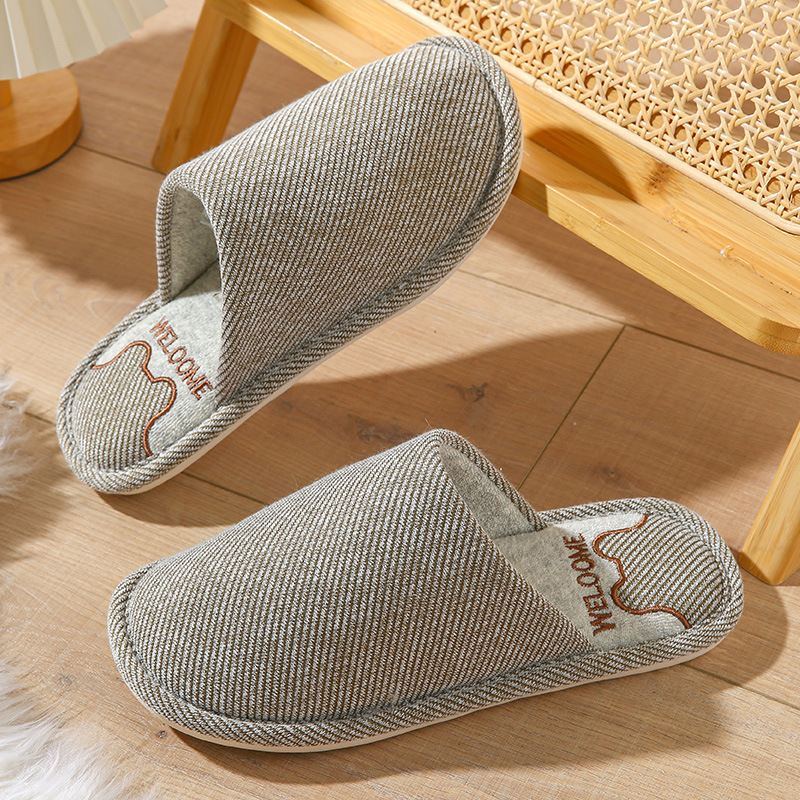 Sin impuestos) zapatillas de algodón damas primavera y otoño cuatro estaciones para el hogar interior de algodón lino antideslizante invierno seguro de hogar