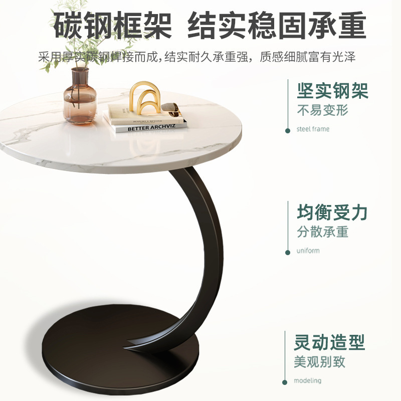 Mesa lateral del sofá Mesa de esquina simple Mesa pequeña Sala de estar Mesa de centro pequeña Lujo ligero Balcón móvil creativo Losa de roca Mesa redonda pequeña