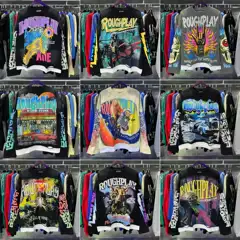 Cross border autumn and winter new American fashion brand Rough Play direct spray printed washed distressed long sleeved T-shirt