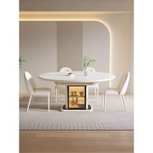 2023新款奶油风岩板餐桌椅家用方圆两用可伸缩储物现代简约小户型