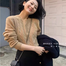 RL拉夫同款小马标刺绣羊毛绞花针织衫秋冬圆领套头毛衣打底上衣女