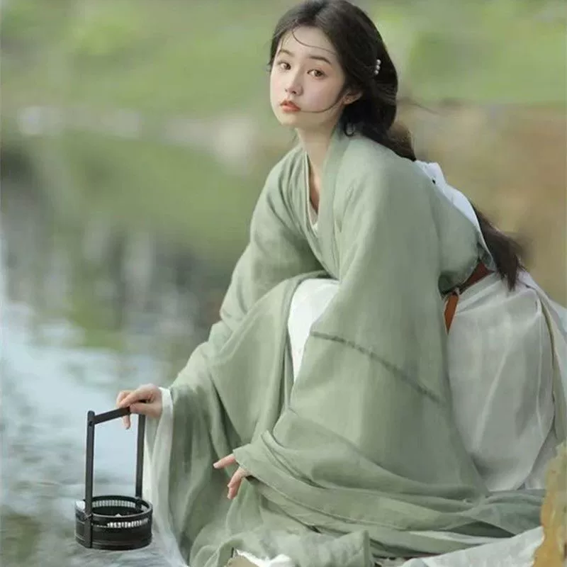 Зеленая династия Хань, новинка 2024 года, оригинальная струящаяся сказочная юбка с широкими рукавами, древний костюм в стиле Вэй Цзинь, женская повседневная одежда для взрослых