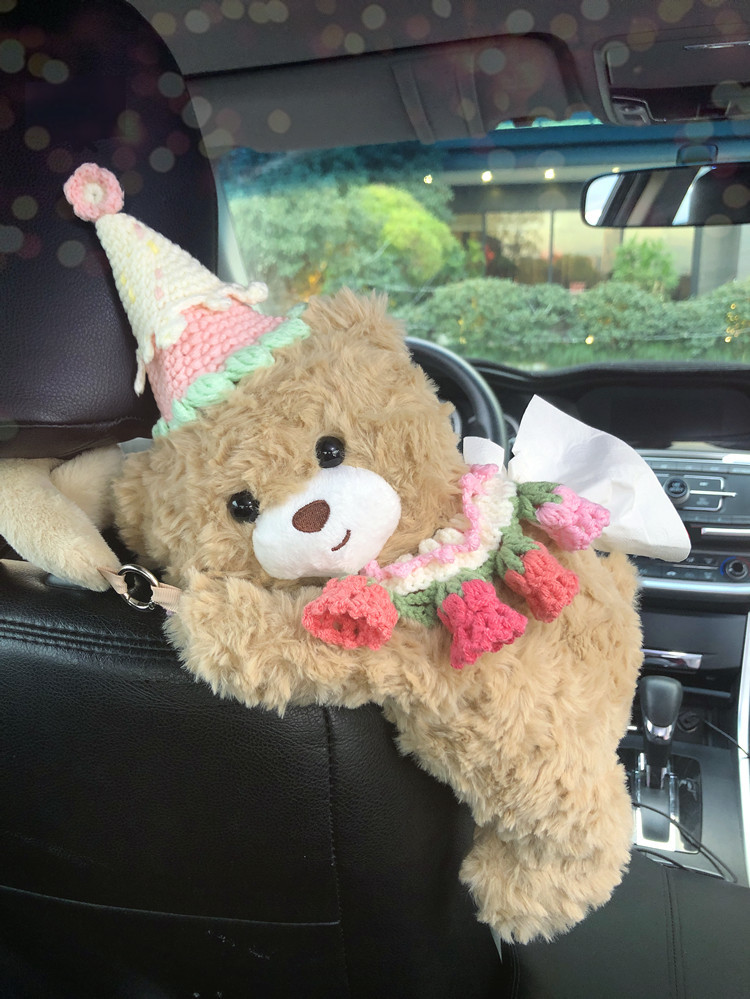 Car Tissue Box Car Paper Drawer Creative Cute Blue Ice Cream Princess Car Storage Hanging Bag Plush Doll