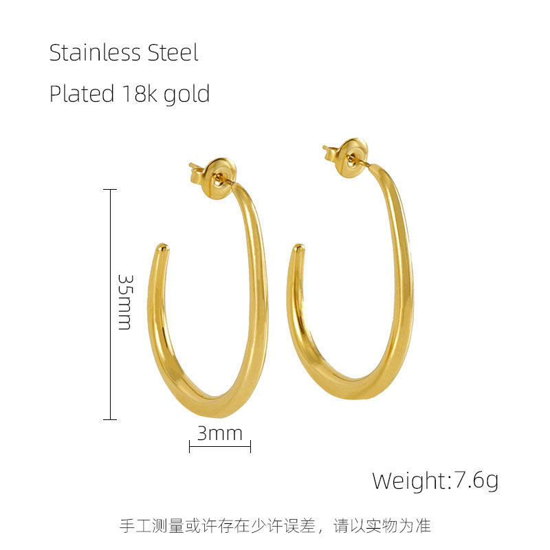 Transfronterizo europeo y americano ins retro exagerado en forma de U pendientes de acero de titanio hembra 18K pendientes de acero inoxidable joyería al por mayor