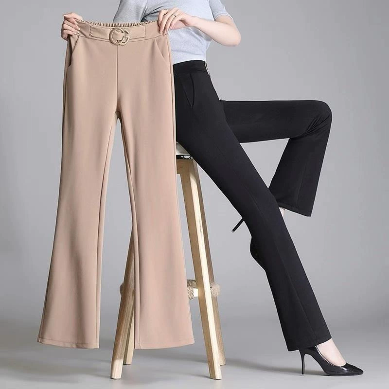 Брюки женские весна-осень 2024 Высокая талия утягивающие Прямые корейские повседневные брюки костюм микро расклешенные брюки