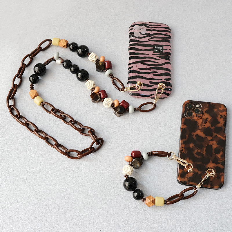 European and American acrylic bead chain, fashionable wooden bead bracelet, accessories, shoulder strap, crossbody lanyard, bag strap, mobile phone chain_voghion.com