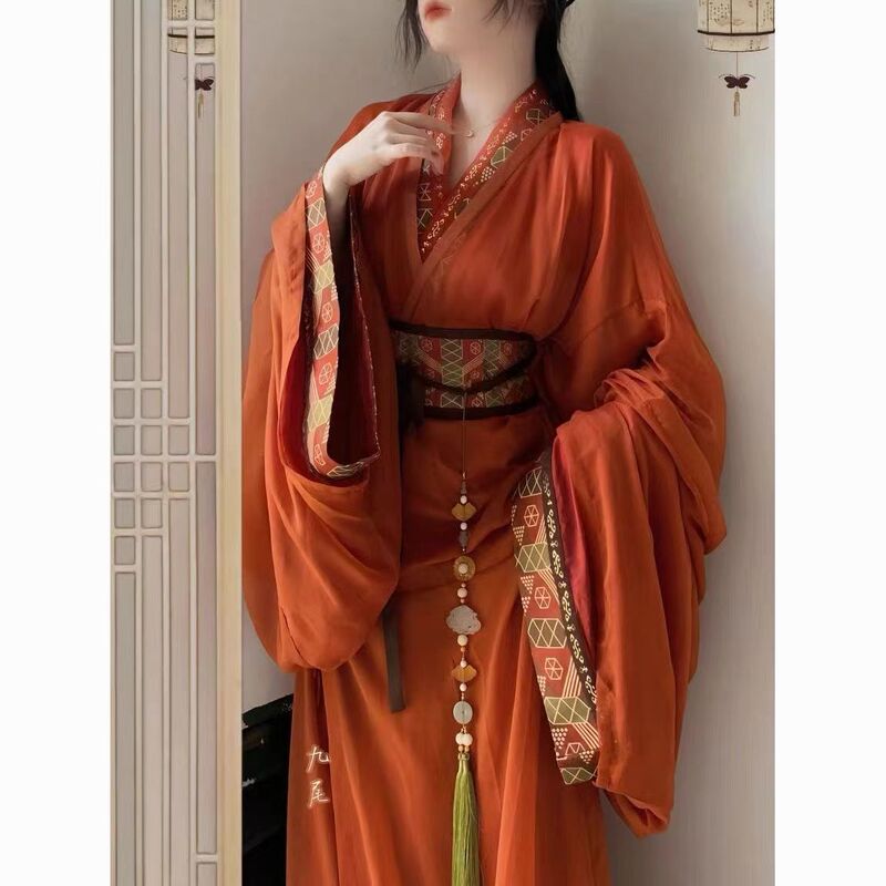 Original Hanfu Warring States Robe, Restored Ancient Costume with Straight Trailing Hem, Traditional Cross-Collar Palace New Set