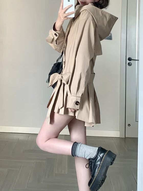 百褶风衣裙法式气质立领高级感长袖连衣裙女早秋|undefined