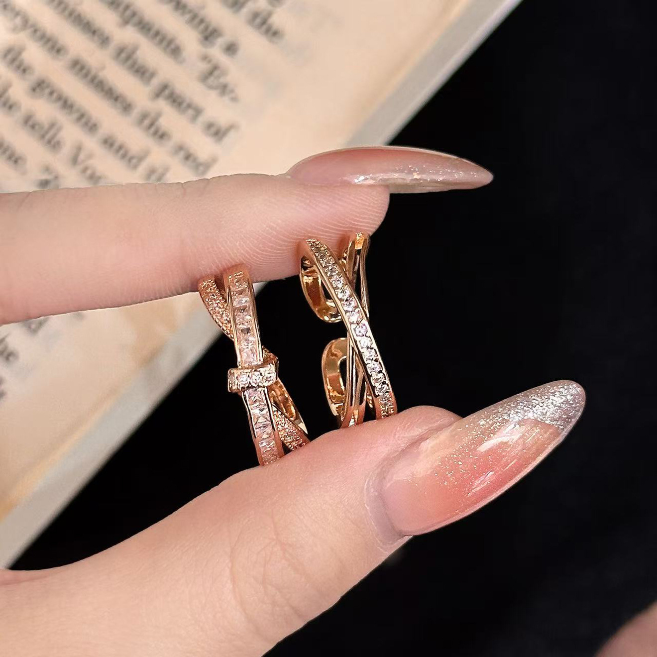 Xiaohongshu's New Style Simple Cross Full Diamond Ring Exquisite Light Luxury Open Index Finger Ring Jewelry for Women